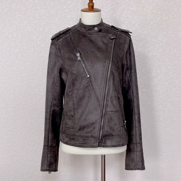 L’atelier faux suede lined brownish grey motorcycle jacket sz S - Picture 3 of 10